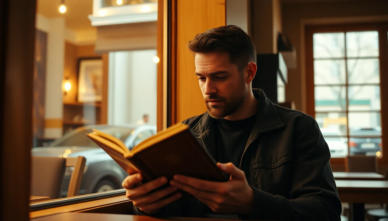 Muž čte knihu v útulné kavárně - čtení jako superpower