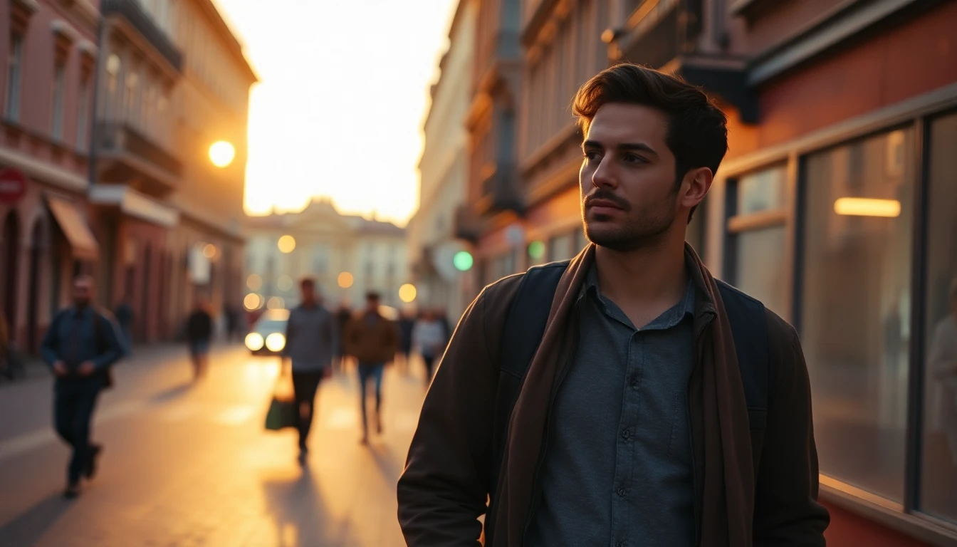 Muž na procházce po Praze při západu slunce - zamyšlený nad odmítnutím