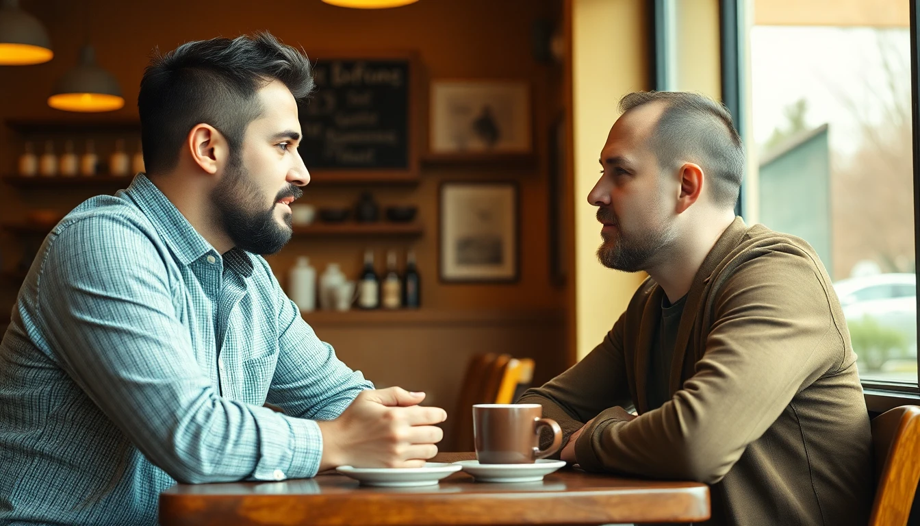 Dva muži přátelé v kavárně - upřímný rozhovor o životě