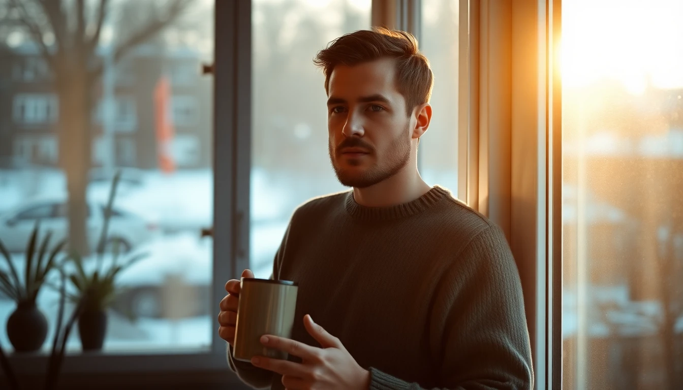 Muž u okna s ranním sluncem - vitamin D a mužské zdraví