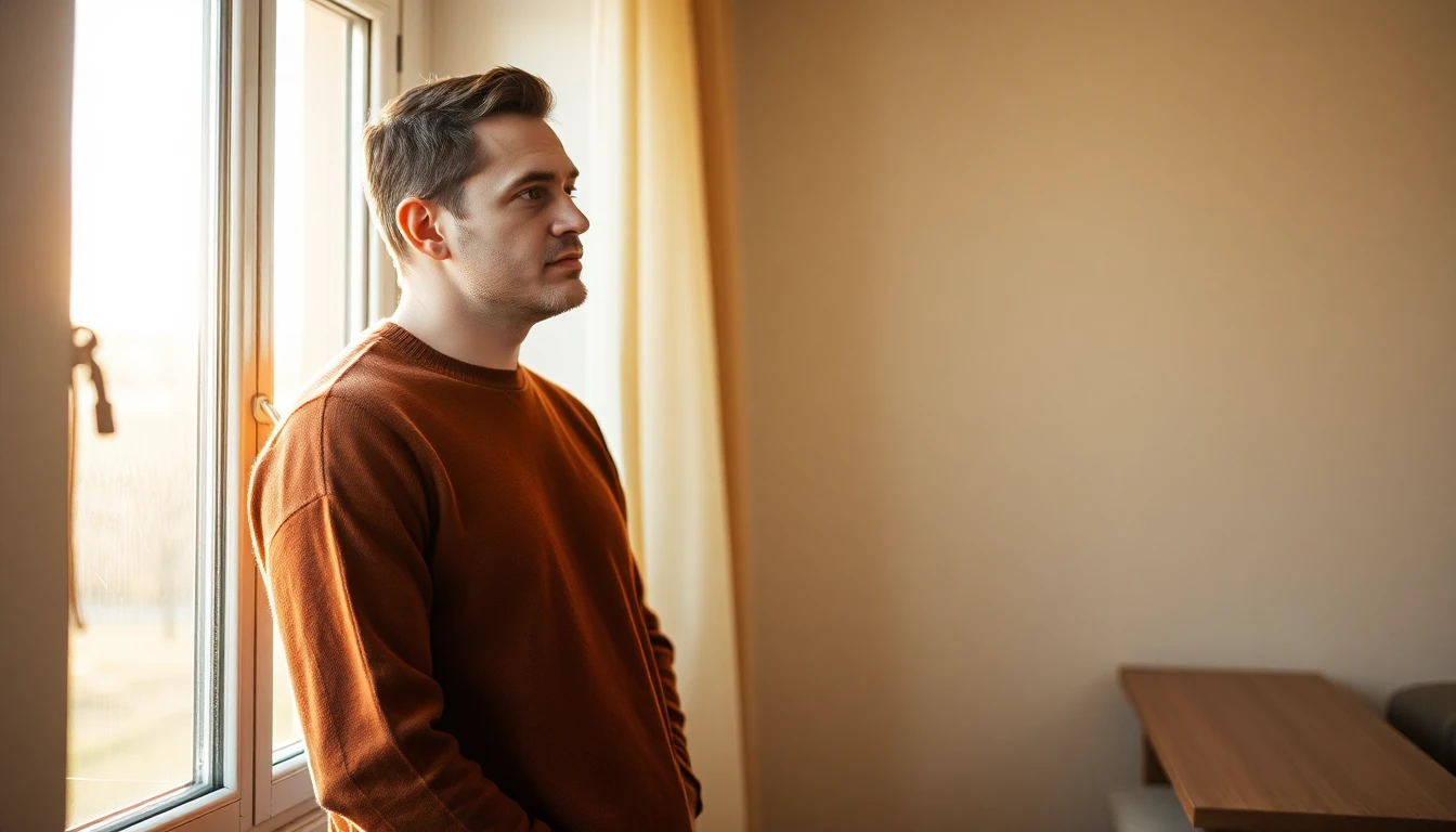 Muž u okna na jaře - jarní reset a úklid života