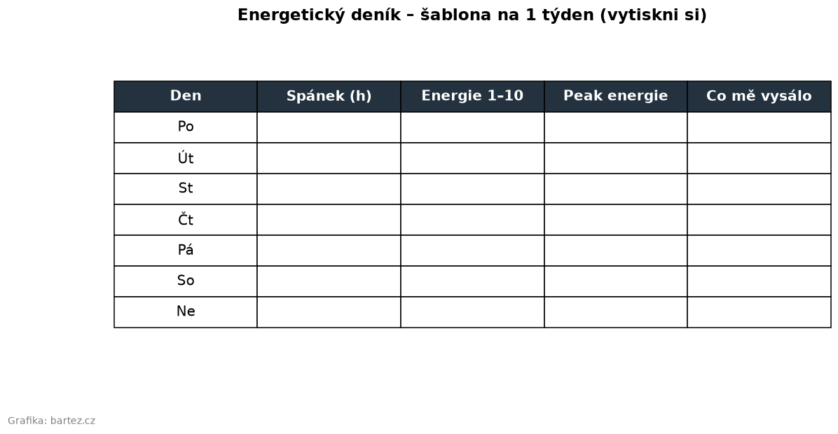 Šablona týdenního energetického deníku